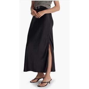 NEW Madewell Satin Maxi Slip Skirt in True Black Size 2 Pull On Elastic Waist